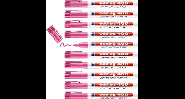 edding 400 permanent marker - roze - 10 stiften - ronde punt 1 mm - watervast, sneldrogend - wrijfvast - voor karton, kunststof, hout, metaal, glas
