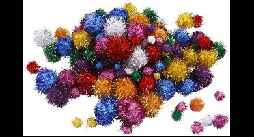 Pom-poms, d: 15-40 mm, circa 400 stuk, 400 gr, glitterkleuren