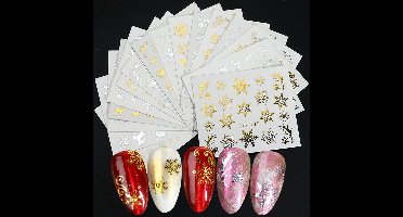 Nagelstickers , 15 Vellen Nail art/set Winter Goud Zilver,Manicure,Nagellak