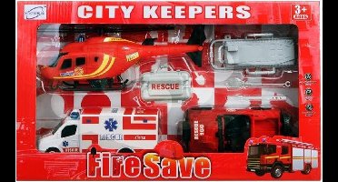 Jonotoys Brandweerset City Keepers 7-delig Rood
