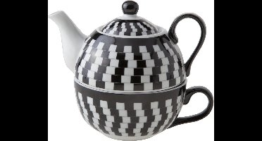 Cosy & Trendy Theepot met tas - Ø12xH14cm - 35/30cl - Zwart/Wit