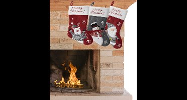 HI Decoratie kerstsokken - setje van 3x st - H45 cm - velvet polyester - Merry Christmas