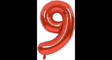 Scoby - Cijerballon - Folieballon - XL 100cm - Rood - Cijfer 9