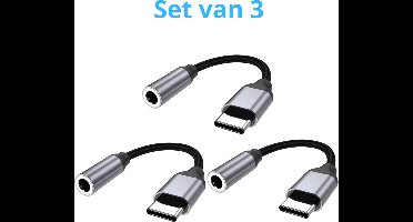 Set van 3 USB-C naar 3.5mm Jack Adapter - Spacegrey - USB-C naar Aux Kabel - Audiokabel USB-C - Headphone Jack Converter