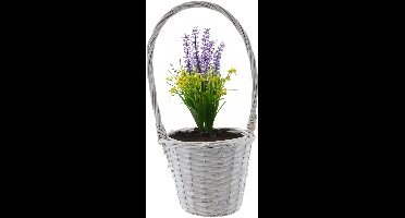Van der Leeden Mand met hengsel - bruin - D24 x H19 cm - rotan - gevlochten riet - opbergmand - bloempot/plantenpot - hengselmand