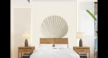 Behang - Fotobehang Schelp - Minimalistisch - Wit - Breedte 160 cm x hoogte 220 cm