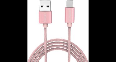 Orico - USB Type-C laad- en datakabel - 2.4A - Gevlochten Nylon - Aluminium - 1 Meter - Roze Metallic