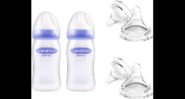 Lansinoh babyflessen 240 ml 2 stuks + Spenen 6 stuks - 2 x slow flow  - 2 x medium flow - 2 x fast flow - speen