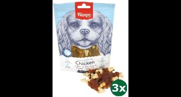 3x100 gr Wanpy oven-roasted chicken jerky / calcium bone twists hondensnack