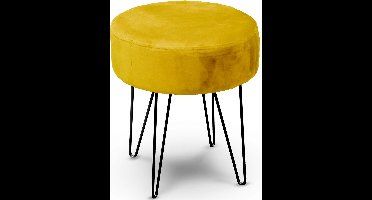 Unique Living - velvet kruk Davy - oker geel - metaal/stof - D35 x H40 cm