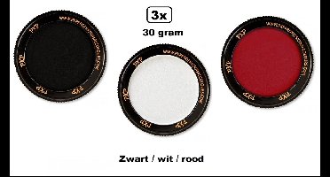 3x Set PXP Professional Colours schmink rood/wit/zwart 30 gram - Schminken verjaardag Halloween feest festival thema feest