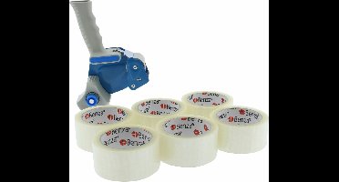 42 Rollen - Verpakkingstape Breed Plakband 50 mm x 66 mtr + Dozensluiter