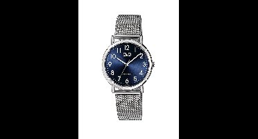 Q&Q Q05A-008PY - Horloge - Analoog - Vrouwen - Dames - Milanese/Mesh stalen band - Rond - Metaal - Cijfers - Zilverkleurig - DonkerBlauw - 3 ATM