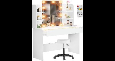 Casaria Make up Tafel Lucia - LED Kruk Lade 140x110x40cm - Wit