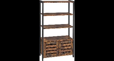 boekenkast - Opbergkasten met 3 planken - 2 lamellendeuren - woonkamer - studeerkamer - slaapkamer - industrieel design, vintage bruin-zwart - 70 x 30 x 121,5 cm