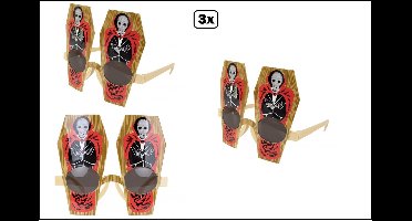 3x Bril doodskist met skelet - Creepy carnaval thema feest fun horror party