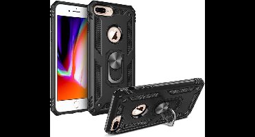 Hoesje Geschikt voor Apple iPhone 7/8 plus Stevige Magnetische Anti shock ring back cover case- schokbestendig-TPU met stand + gratis screenprotector kleur Zwart