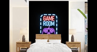 Behang - Fotobehang Neon - Quotes - Game room - Controller - Zwart - Breedte 160 cm x hoogte 220 cm