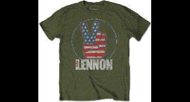 John Lennon - Peace Fingers US Flag Heren T-shirt - XL - Groen