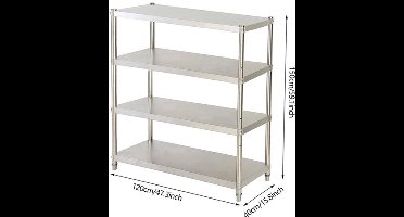 Multifunctioneel Keukenrek - RVS - Stevig & Ruim - Multi Sstory Kitchen Storage Rack - Zwaar - 4-Laags - Zilver - Huishoudelijke sortering - Magnetron Opslagplank
