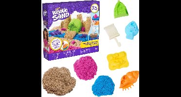 Kinetic Sand - Zandstrandavonturen 3-in-1 Strandspeelset - 907 g Speelzand, 5 Gereedschappen - Origineel Kinetic Sand