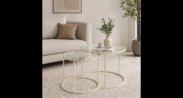 Skye Decor, Glazen salontafelset, Beige-Trs-60-42-Nrd-Srk, Gehard glas, Beige, 60 x 60 x 43 cm