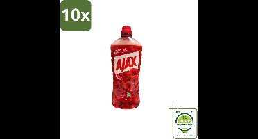 10 x Ajax – Allesreiniger – Rode Bloemen – 1,25 L - Grootverpakking - Allesreiniger Rode Bloemen - Reiniger 1.25 L - Bloemengeur Reiniger - Krachtige Reiniger - Huishoudelijke Reiniger
