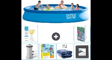 Intex Rond Opblaasbaar Easy Set Zwembad - 457 x 84 cm - Blauw - Inclusief Pomp - Onderhoudspakket - Solarzeil - Vloertegels - 7-delig