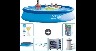 Intex Rond Opblaasbaar Easy Set Zwembad - 396 x 84 cm - Blauw - Inclusief Afdekzeil - Schoonmaakset - Warmtepomp - Zwembadfilterpomp - 7-delig