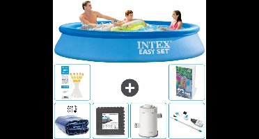 Intex Rond Opblaasbaar Easy Set Zwembad - 305 x 61 cm - Blauw - Inclusief Solarzeil - Vloertegels - Zwembadfilterpomp - Stofzuiger - 7-delig