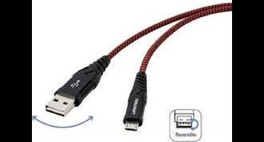 TOOLCRAFT TO-6872829 USB-kabel USB 2.0 USB-A stekker, USB-C stekker 2.00 m Zwart/rood Extreem robuust gevlochten besche