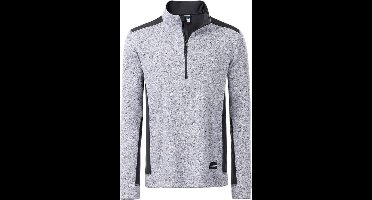 James and Nicholson Heren Gebreide werkkleding Fleece Half-Zip (Wit gemêleerd/koolstofgrijs)