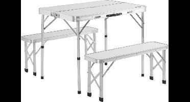 Casaria Campingtafel Aluminium – Incl. 2 Banken/Inklapbaar - Wit