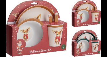 Kinder Serviesset Melamine Kerst 5-delig 3 assorti - kerstservies - kerst -