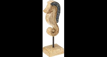 Zeepaardje decoratie met parels mangohout decoratie maritiem 20cm