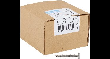 Hoenderdaal Spaanplaatschroef RVS-A2 cilinderkop PZ2 voldraad 5.0X40 (per 200 stuks)