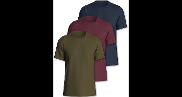 Comfort Essentials - Set van 3 zachte heren T-shirts van 100% katoen - Groen-Rood-Navy - M