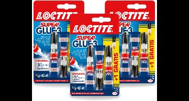 3 x Loctite - Secondelijm - Super Glue Universal - 3 Lijmtubes - Voordeelverpakking - 3 stuks