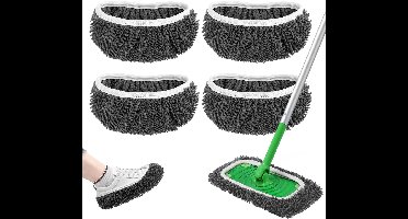 4 stuks - Mopdoekjes - Navulling dweilpads voor Swiffer Sweeper - mop niet inbegrepen - Chenille - Herbruikbaar - Droge mopdoekjes en natte mopdoekjes - Voor huishoudelijke schoonmaak - 25 x 11,5 cm - grijs