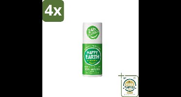 Happy Earth – Deodorant Roll-On – 100% Natuurlijk Cucumber Matcha – 75 ml - Voordeelverpakking - 4 stuks - Natuurlijk - Huidvriendelijk