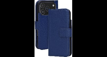 Mobiparts MagSafe Portemonnee/Boekhoesje geschikt voor Apple iPhone 17 Pro Apple iPhone 18 Pro - Echt Leer - Magnetische Sluiting - Ruimte voor drie pasjes - Microvezel voering - Blauw