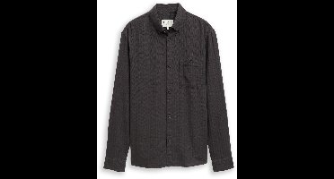 Tom Tailor Denim - Basic fit overhemd met borstzak - Maat XS - black grey herringbone