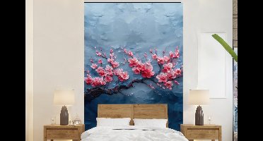 Behang - Fotobehang Bloesem - Bloem - Roze - Tak - Breedte 145 cm x hoogte 220 cm