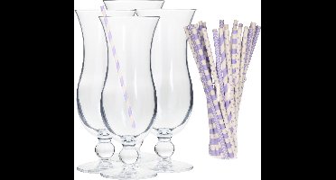 Secret de Gourmet Cocktail glazen - 4 st - 440 ml - incl. 100x rietjes - lila