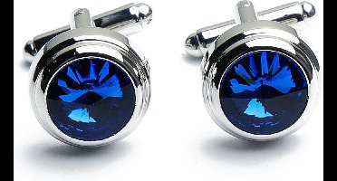 Manchetknopen - Zilver met Blauw Kristal
