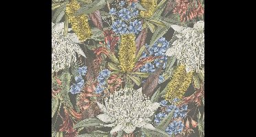 KLEURRIJKE BLOEMEN BEHANG | Floraal - Zwart Groen Blauw Rood - LivingWalls Drawn Into Nature
