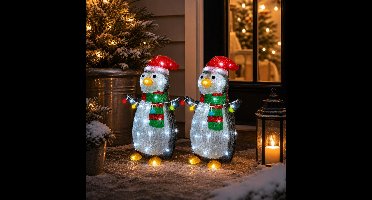 Lumineo Kerstverlichting figuur - 2x - pinguin - 22 x 28 x 45 cm - met knipper functie - buiten