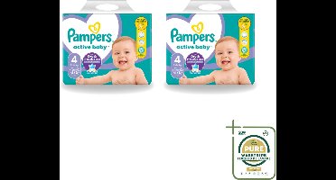 2 x Pampers – Luiers – Active Baby Maat 4 – 76 Luiers - Wasstrips - Baby Droog Luis - Baby Droog Luis 4 - Droge Luier - Luier Voor Baby - Droge Luier 12 Uur
