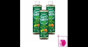 3 x Happy Earth – Douchegel – 100% Natuurlijk Bergamot Cedarwood – 300 ml - Bulkverpakking - Douchegel bergamot cederhout - Douchemop - Natuurlijke douchegel