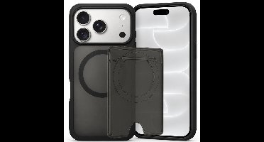 SnapSkin Hoesje & Pasjeshouder geschikt voor iPhone 18 Pro / 17 Pro - Geschikt voor MagSafe Case - Magnetische Kaarthouder - Semi-Transparant Zwart